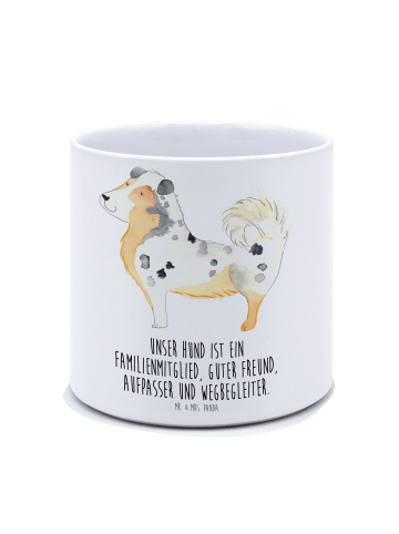 Mr. & Mrs. Panda XL Blumentopf Hund Australien Shepherd mit Spruch in Weiß