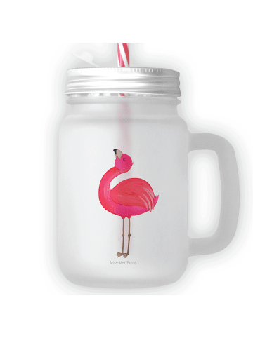 Mr. & Mrs. Panda Trinkglas Mason Jar Flamingo Stolz ohne Spruch in Transparent