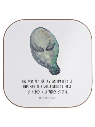 Mr. & Mrs. Panda Tischuntersetzer Seekuh Happy mit Spruch in Weiß