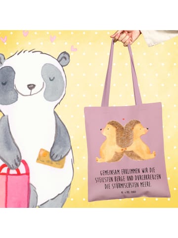 Mr. & Mrs. Panda Tote Bag Igel händchenhaltend mit Spruch in Rosa Pastell