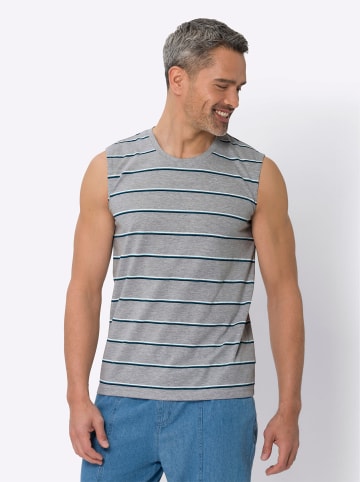 Sieh an! Achselshirt in grau-meliert-türkis-geringelt