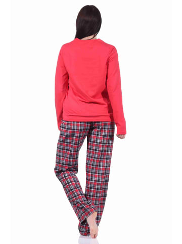 NORMANN 2tlg. Outfit Flanell Pyjama lang Flanell Hose und Jersey Oberteil - 70891 in rot