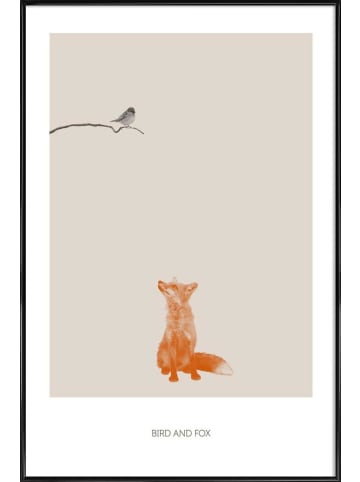 Juniqe Poster in Kunststoffrahmen "Bird And Fox" in Braun & Orange