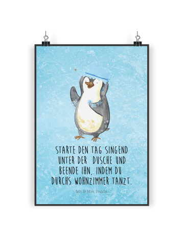 Mr. & Mrs. Panda Bild Pinguin Duschen mit Spruch in Eisblau