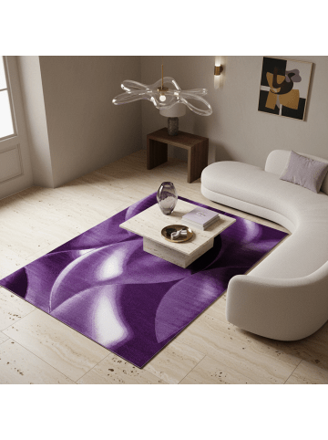 KADIMA DESIGN Teppich Kurzflor Waschbar Wellen INN Strapazierfähig OEKO-TEX in Violett