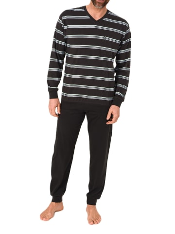 NORMANN Langarm Schlafanzug Pyjama Bündchen Streifen - 84140 in dunkelgrau