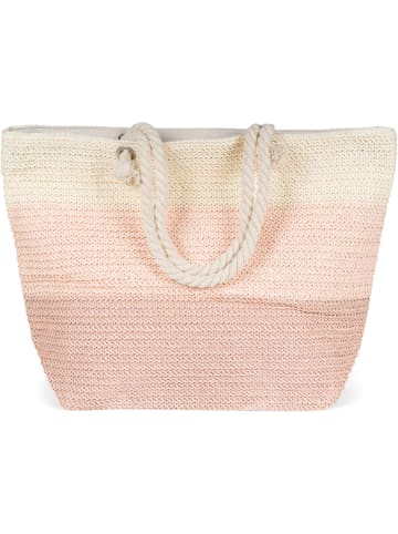 styleBREAKER Paperstroh Strandtasche in Altrose-Rose-Creme