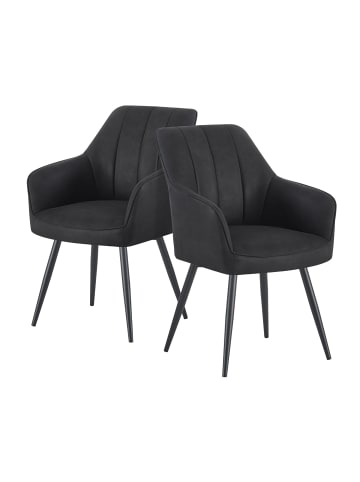 DUBI Möbel 2er-Set: Drehstuhl THOMAS-AMIE in Wildleder-Schwarz - (B)57 x (H)85 x  (T)62 cm