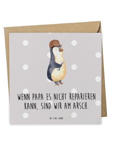 Mr. & Mrs. Panda Glückwunschkarte Wenn Papa es nicht reparieren ... in Grau Pastell