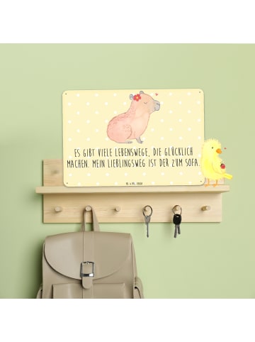 Mr. & Mrs. Panda Schild Capybara Blume mit Spruch in Gelb Pastell