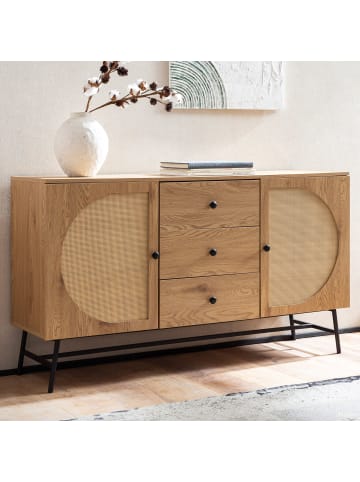 KADIMA DESIGN Sideboard 140x80x40 cm Kommode Eiche-Dekor mit Rattan Geflecht