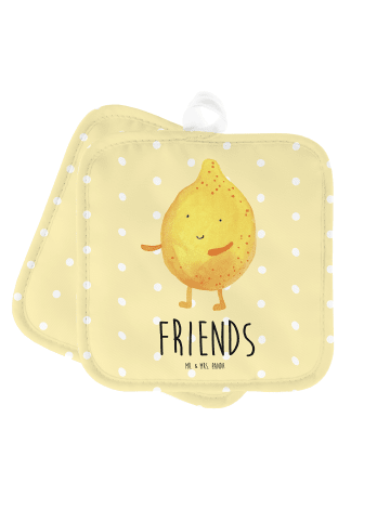 Mr. & Mrs. Panda Topflappen Beste Freunde Zitrone mit Spruch in Gelb Pastell