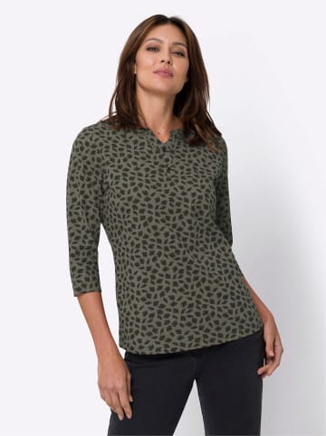 Sieh an! 3/4-Arm-Shirt in khaki-schwarz-bedruckt