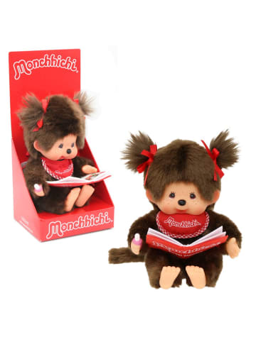 Monchhichi Mädchen mit Buch | 20 cm | Monchhichi Puppe | Original rotes Lätzchen