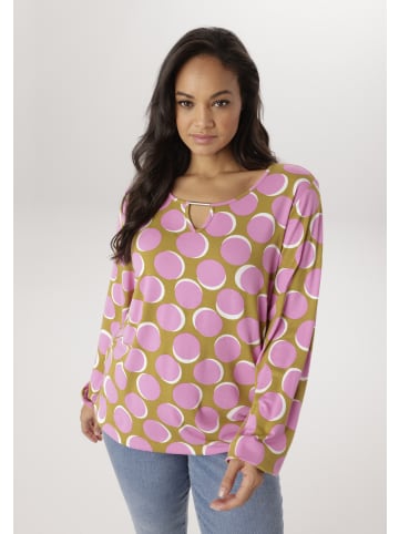 Aniston PLUS Langarmshirt in rose-grün-weiß