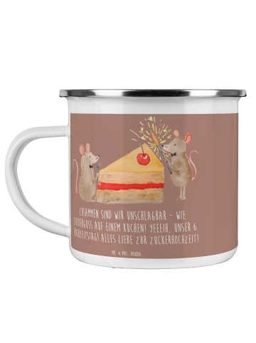 Mr. & Mrs. Panda Camping Emaille Tasse 6. Hochzeitstag Zuckerhoc... in Braun Pastell