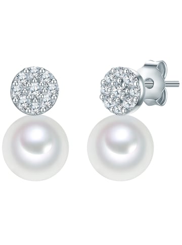 Valero Pearls Perlen-Ohrstecker aus Sterling Silber mit Zirkonia und Süßwasser-Perle in silber