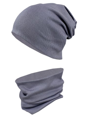 TupTam Unisex Kinder Beanie Mütze Schlauchschal Set in dunkelgrau
