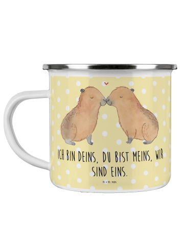 Mr. & Mrs. Panda Emaille Tasse Capybara Liebe mit Spruch in Gelb Pastell