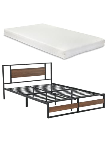 en.casa Metallbett Villach mit Matratze in Braun Schwarz (B)140cm