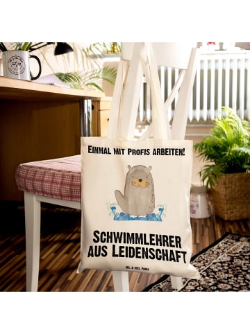 Mr. & Mrs. Panda Strandtasche Schwimmlehrer Leidenschaft mit Spruch in Creme