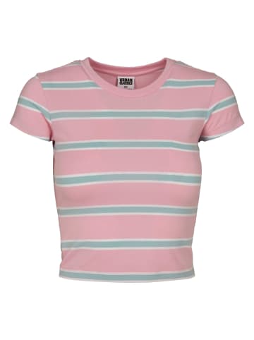 Urban Classics Urban Classics Damen Ladies Stripe Cropped Tee in girlypink/oceanblue