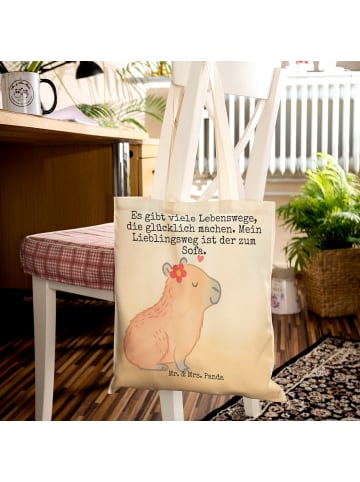 Mr. & Mrs. Panda Einkaufstasche Capybara Blume Design mit Spruch in Weiß