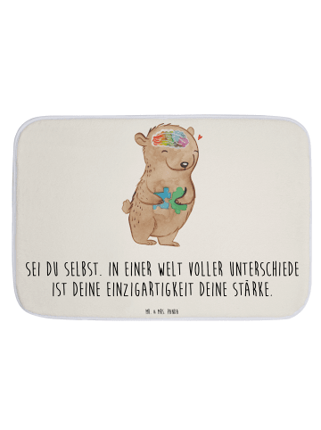 Mr. & Mrs. Panda Badezimmerteppich Bär Autismus mit Spruch in Weiß