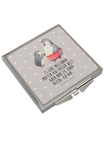 Mr. & Mrs. Panda Handspiegel Pinguin mit Kind mit Spruch in Grau Pastell