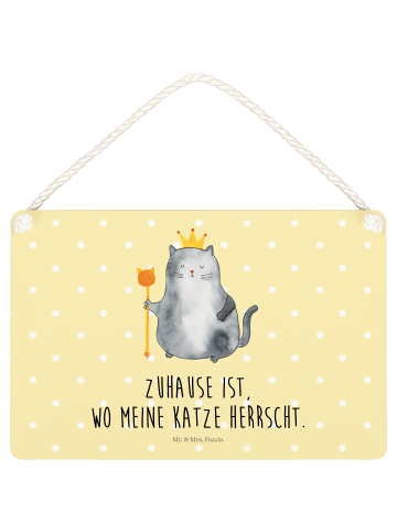 Mr. & Mrs. Panda Schild Katze König mit Spruch in Gelb Pastell