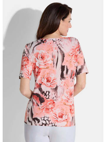 GOLDNER Shirt Shirt in pfirsich / cremeweiß / anthrazit / gemustert