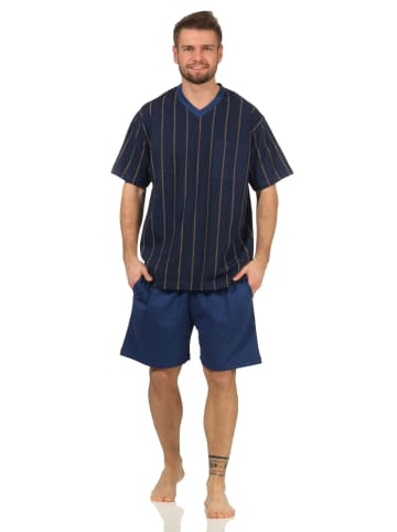 NORMANN kurzarm Shorty Schlafanzug Pyjama Streifen in marine