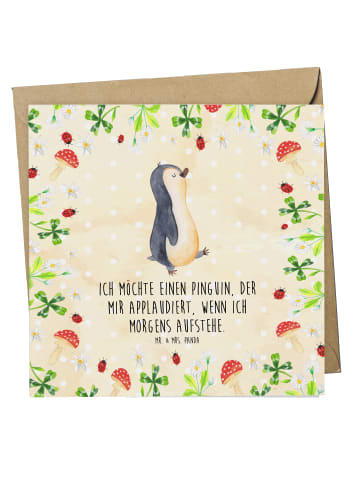 Mr. & Mrs. Panda Grußkarte Pinguin mHerzieren mit Spruch in Naturpapier