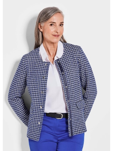 GOLDNER Jacke Elegante Karo-Jacke mit Glanzeffekten in royalblau / weiß / gemustert