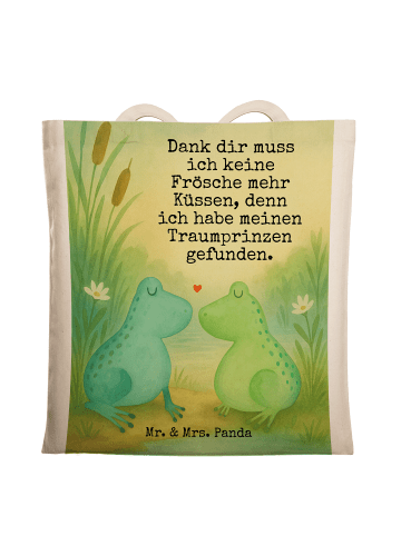Mr. & Mrs. Panda Einkaufstasche Baumwolle Frosch Liebe Design mi... in Weiß