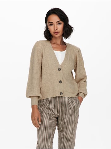 JACQUELINE de YONG Kurzer Strick Pullover JDYDREA Puffärmel Cardigan in Beige