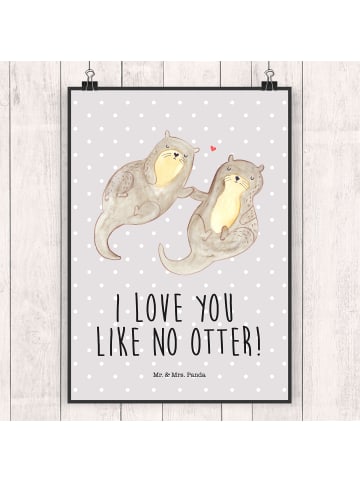 Mr. & Mrs. Panda Print Otter Hände halten mit Spruch in Grau Pastell
