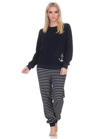 NORMANN Frottee Schlafanzug langarm Bündchen Maritime Optik - 87223 in navy