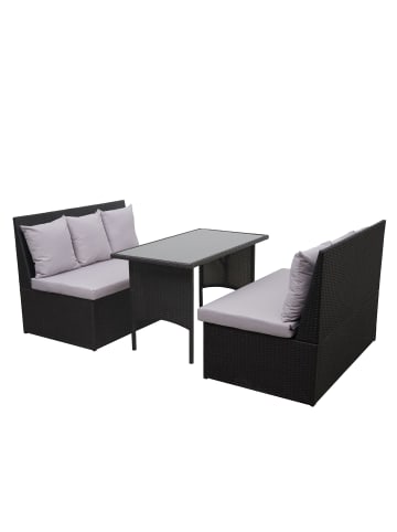MCW Garnitur G16 mit 2x 2er Sofa und Tisch, Schwarz, Kissen hellgrau