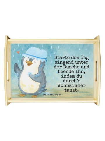 Mr. & Mrs. Panda Sofa Tablett Pinguin Duschen Design mit Spruch in Weiß