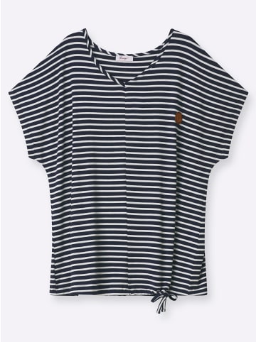 sheego Kurzarm-Shirt in tiefblau-weiß-gestreift