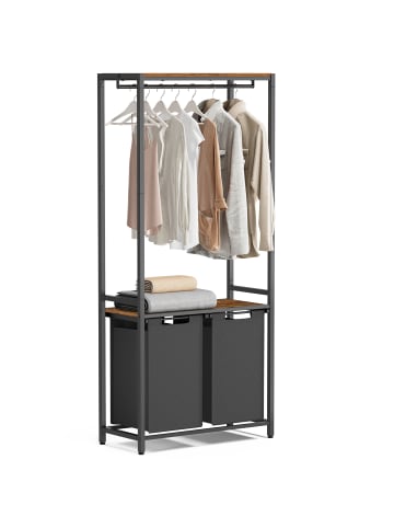 VASAGLE Wäschekorb Brenta in Braun-Schwarz - (B)33 x (H)177 x (T)73 cm