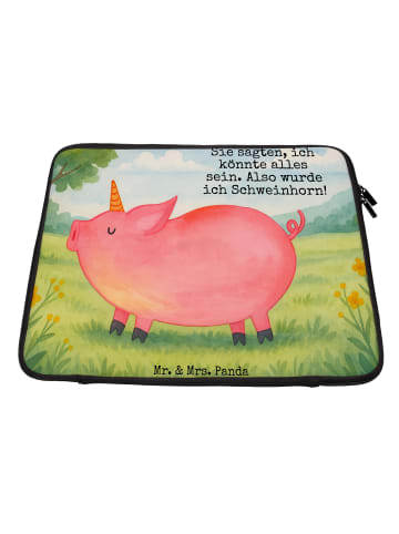 Mr. & Mrs. Panda Laptop Tasche Einhorn Schwein Design mit Spruch in Weiß