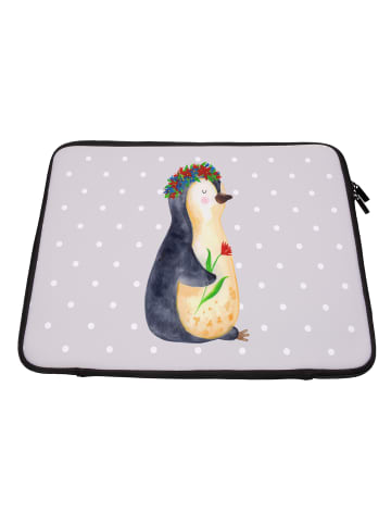 Mr. & Mrs. Panda Laptop Tasche Pinguin Blumen ohne Spruch in Grau Pastell