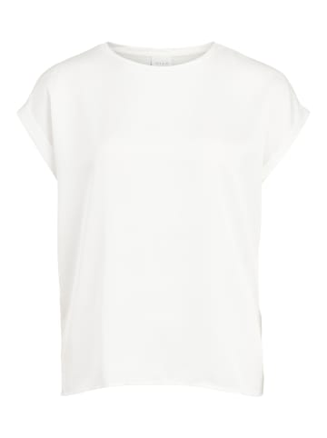 Vila Satain Blusen T-Shirt Kurzarm Basic Top Glänzend VIELLETTE in Weiß