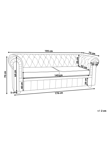 Beliani 3-Sitzer Sofa CHESTERFIELD in Braun - (W) 195 x (H) 70 x (L) 75 cm