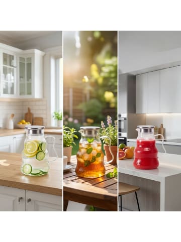 relaxdays Glaskaraffe in Transparent/ Silber - 1688 ml