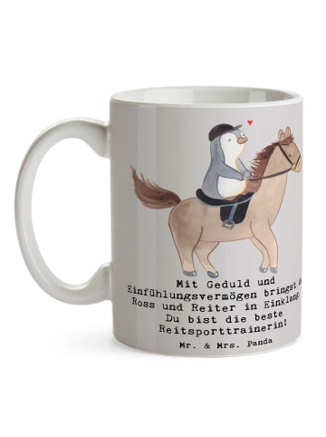 Mr. & Mrs. Panda Mug Reitsport Trainerin Harmonie mit Spruch in Grau Pastell