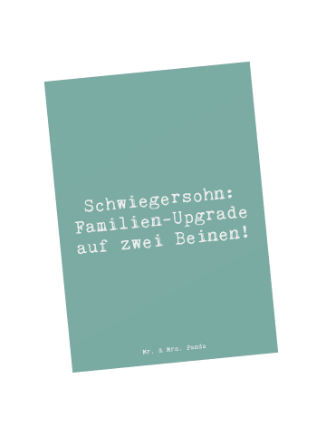 Mr. & Mrs. Panda Postkarte Spruch Schwiegersohn Upgrade mit Spruch in Meeresbrise