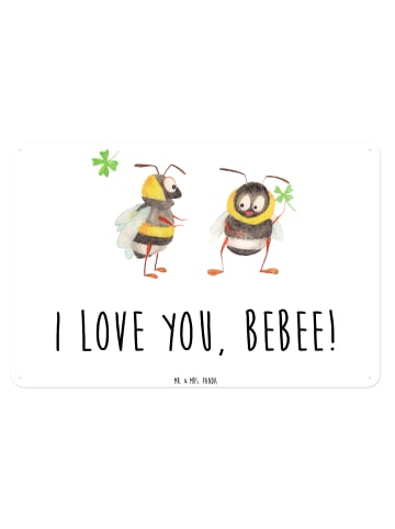 Mr. & Mrs. Panda Blechschild Bienen Paar mit Spruch in Weiß